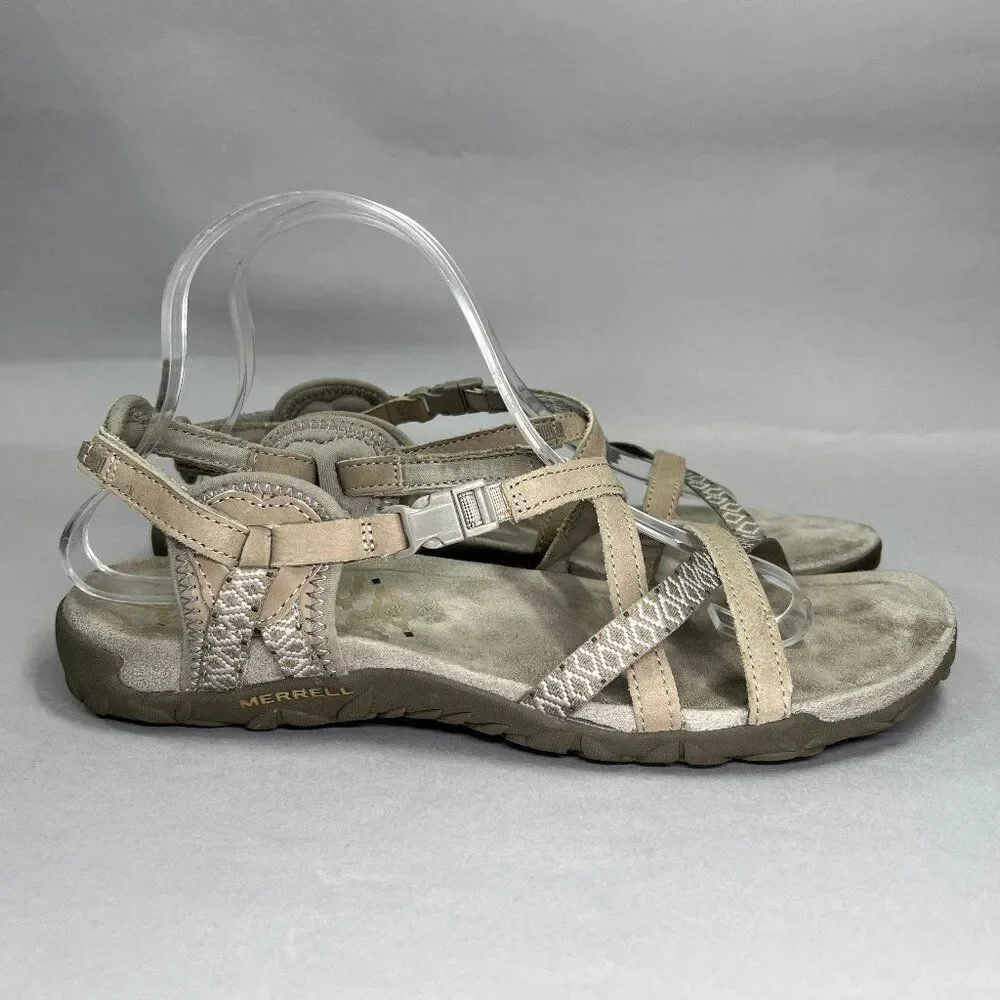 Merrell Terran Lattice II Sandal Women 10 Tan‎ Athletic Outdoor Hiking Flip Flop